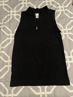 Black Sleeveless Mock Neck Zip Top